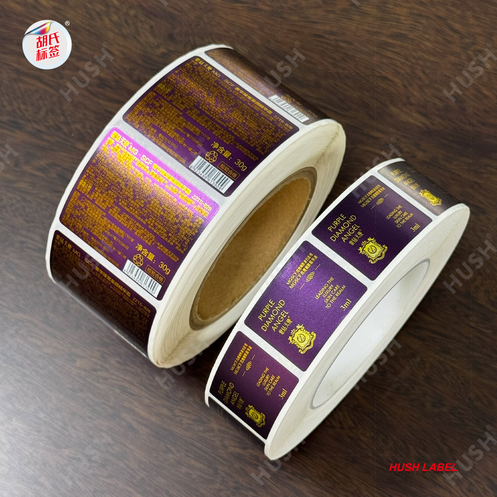 Custom Luxury Vinyl Eco-Friendly Waterproof Serum Label Cosmetics Purple Metallic Foil Logo Skincare Sticker Lotion Bottle