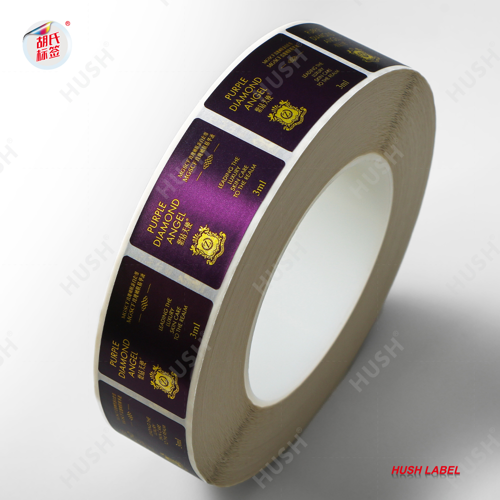 Custom Luxury Vinyl Eco-Friendly Waterproof Serum Label Cosmetics Purple Metallic Foil Logo Skincare Sticker Lotion Bottle