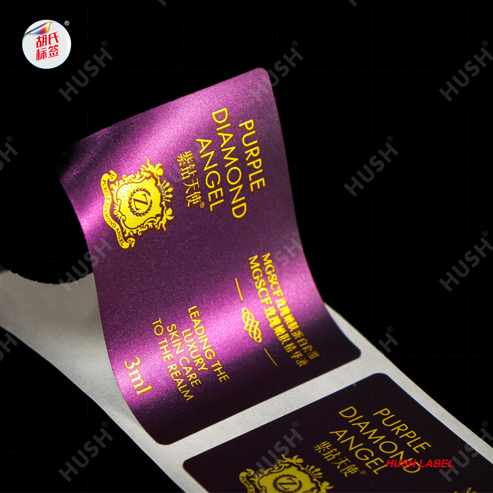 Custom Luxury Vinyl Eco-Friendly Waterproof Serum Label Cosmetics Purple Metalli