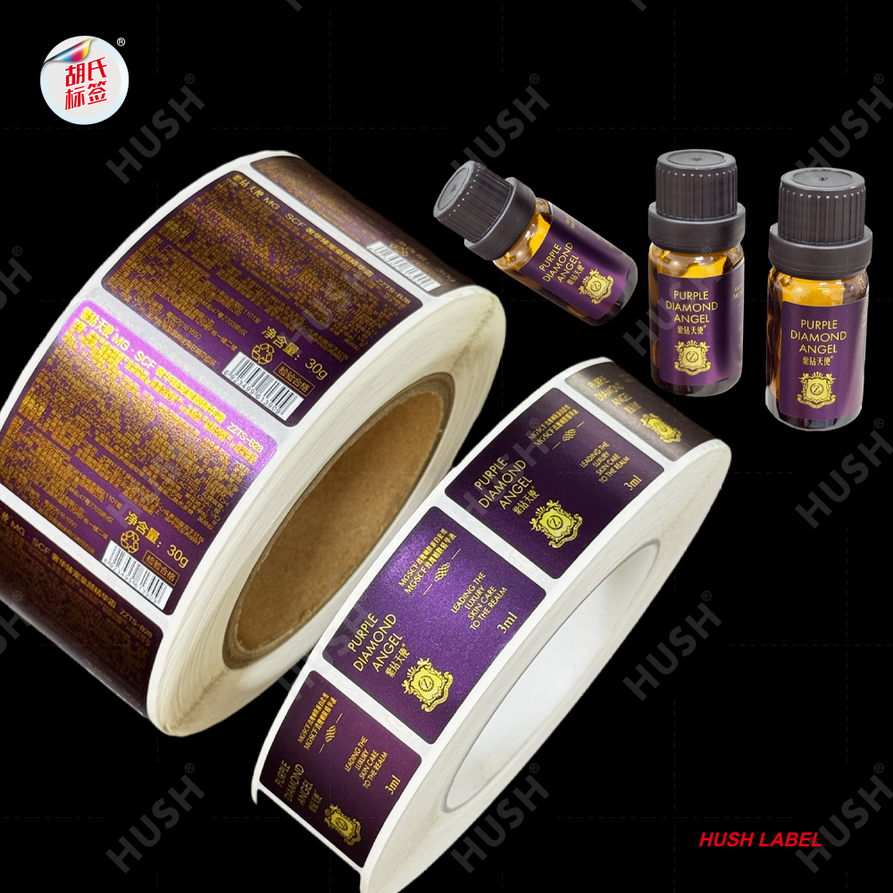 Custom Luxury Vinyl Eco-Friendly Waterproof Serum Label Cosmetics Purple Metallic Foil Logo Skincare Sticker Lotion Bottle