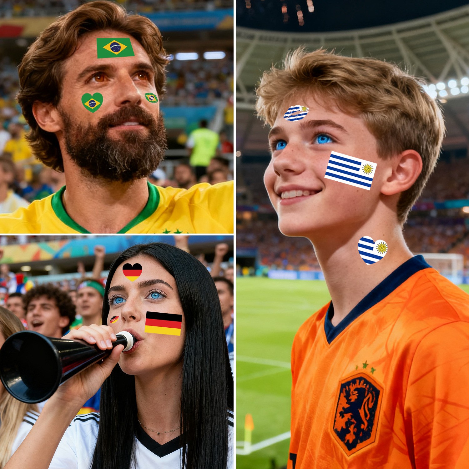 Factory Custom High Quality Waterproof National Flag Temporary Tattoo Sticker Water Transfer Face Body Decals for Sports Events