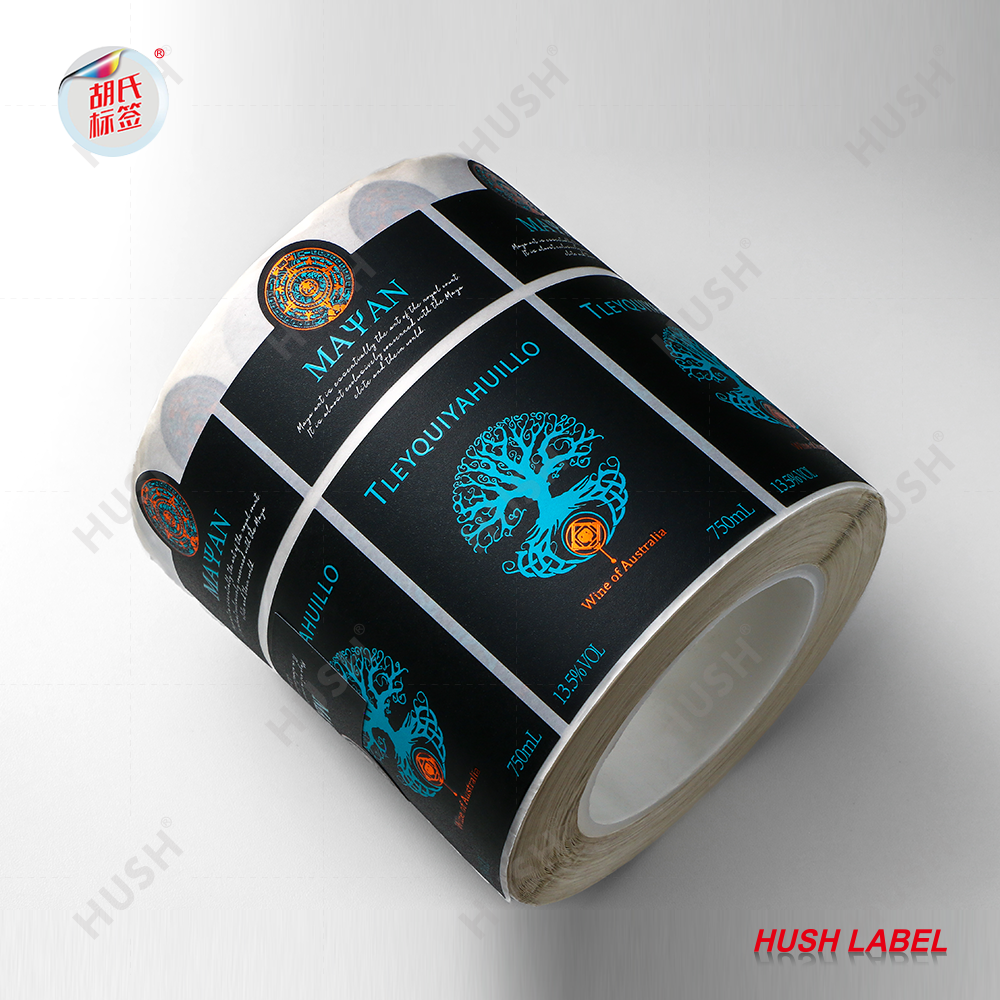 Customized Adhesive Vinyl Wine Labels Stickers with Holographic Hot Stamping Gold and Silver for Beverage Packaging and Logo