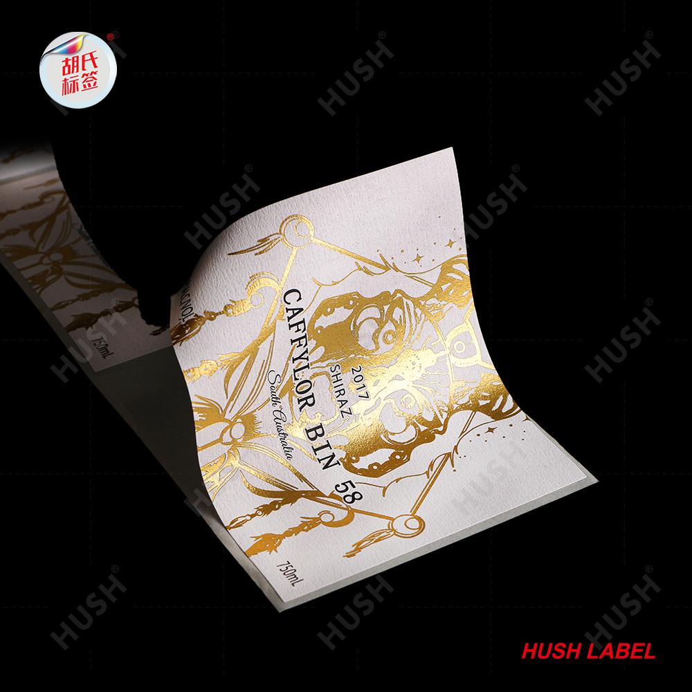 Customized Adhesive Vinyl Wine Labels Stickers with Holographic Hot Stamping Gold and Silver for Beverage Packaging and Logo