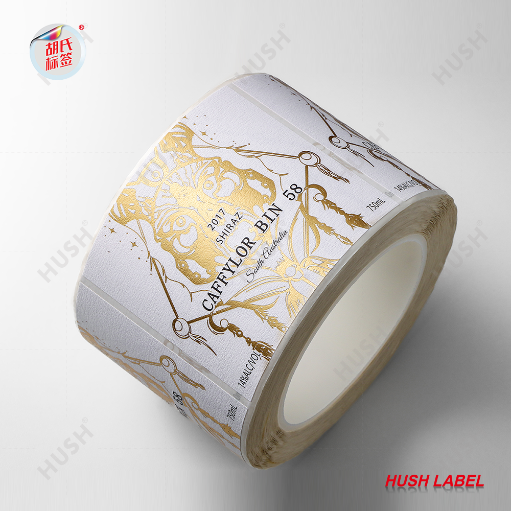 Customized Adhesive Vinyl Wine Labels Stickers with Holographic Hot Stamping Gold and Silver for Beverage Packaging and Logo