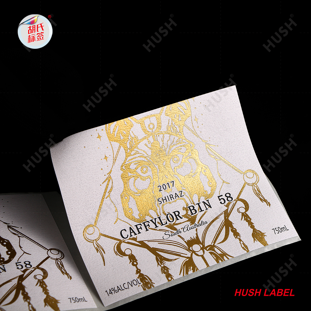 Customized Adhesive Vinyl Wine Labels Stickers with Holographic Hot Stamping Gold and Silver for Beverage Packaging and Logo