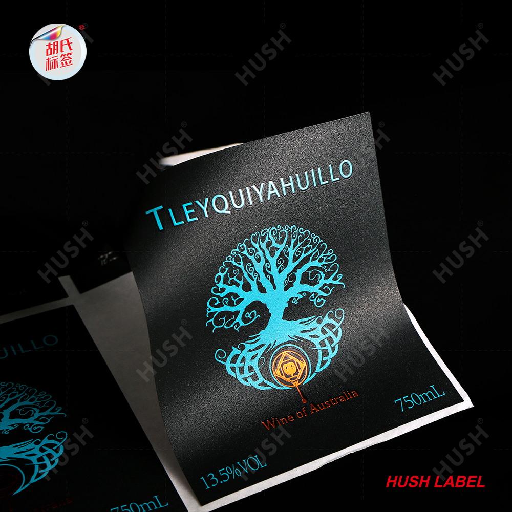 Customized Adhesive Vinyl Wine Labels Stickers with Holographic Hot Stamping Gold and Silver for Beverage Packaging and Logo